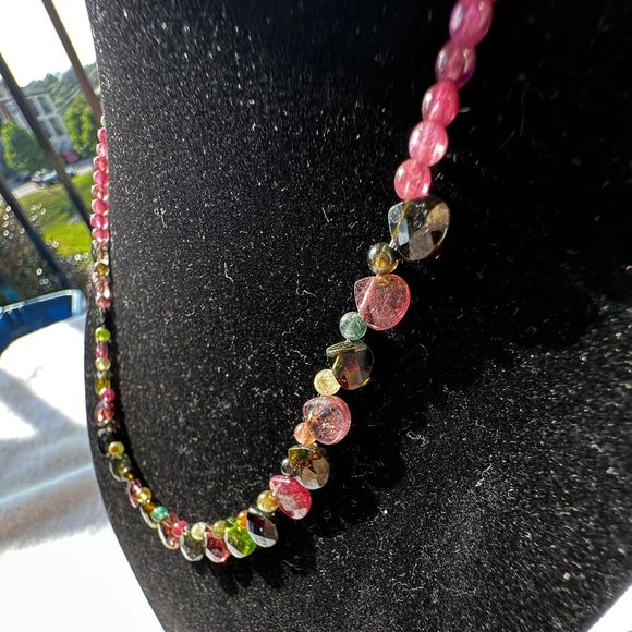 16" Purple and Green  Natural Tourmaline Crystal Necklace and Matching Earrings - Picture 8 of 13